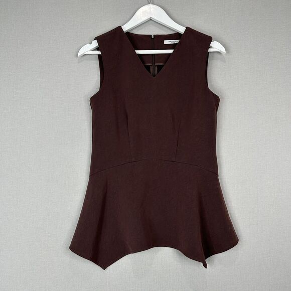 MM.Lafleur Top Womens 4 Brown Ada Twill Peplum Blouse Asymmetric Tank Minimalist - Picture 2 of 11